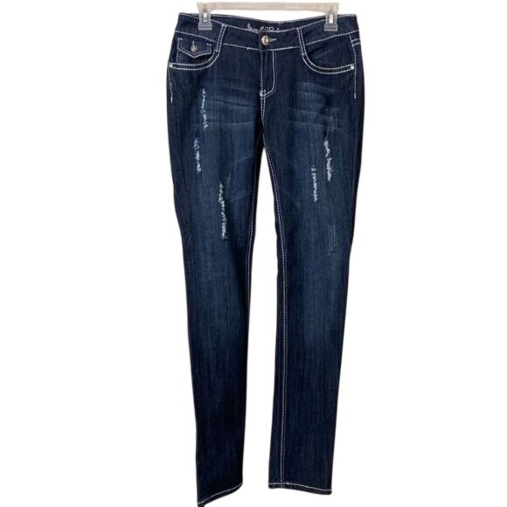 BB Skinny Jeans‎ Womens Sz 7 Dark Wash Rhinestone Embellished Y2K Western New
